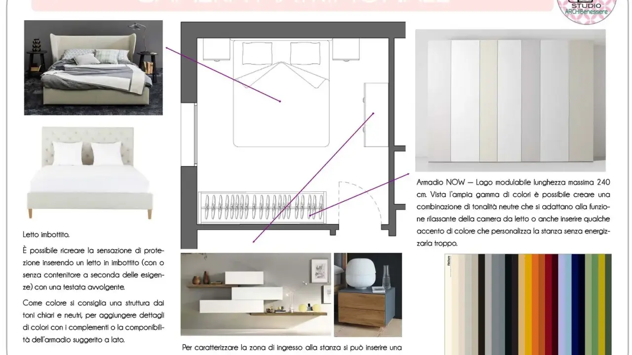 Idee per i colori pareti camera da letto feng shui: tonalità neutre e rilassanti per un ambiente armonioso, con accenti di colore personalizzati.