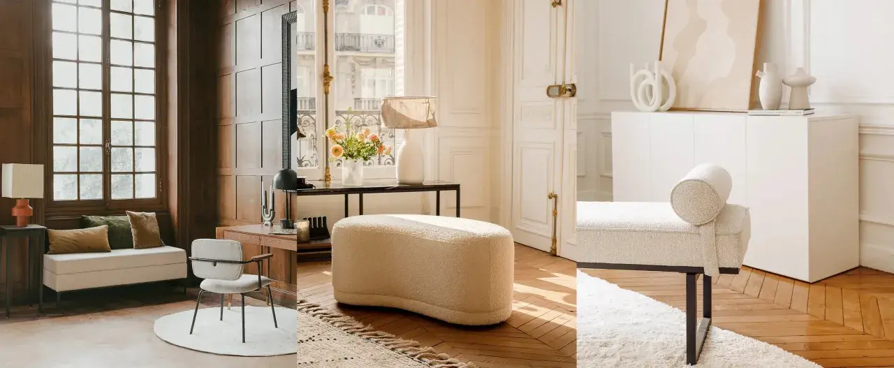 Comode poltrone al posto del divano, in un elegante salotto con parquet e grandi finestre.
