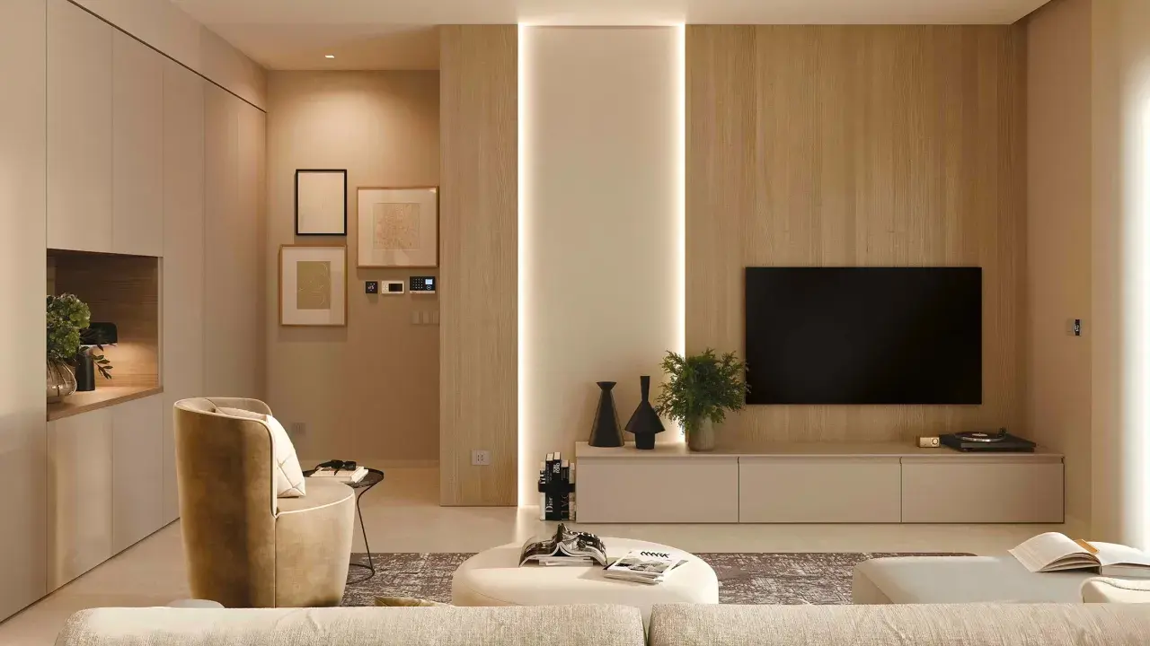 Soggiorno moderno con divano, poltrona e mobili minimalisti. Ottime arredare casa idee per uno spazio accogliente e di design.