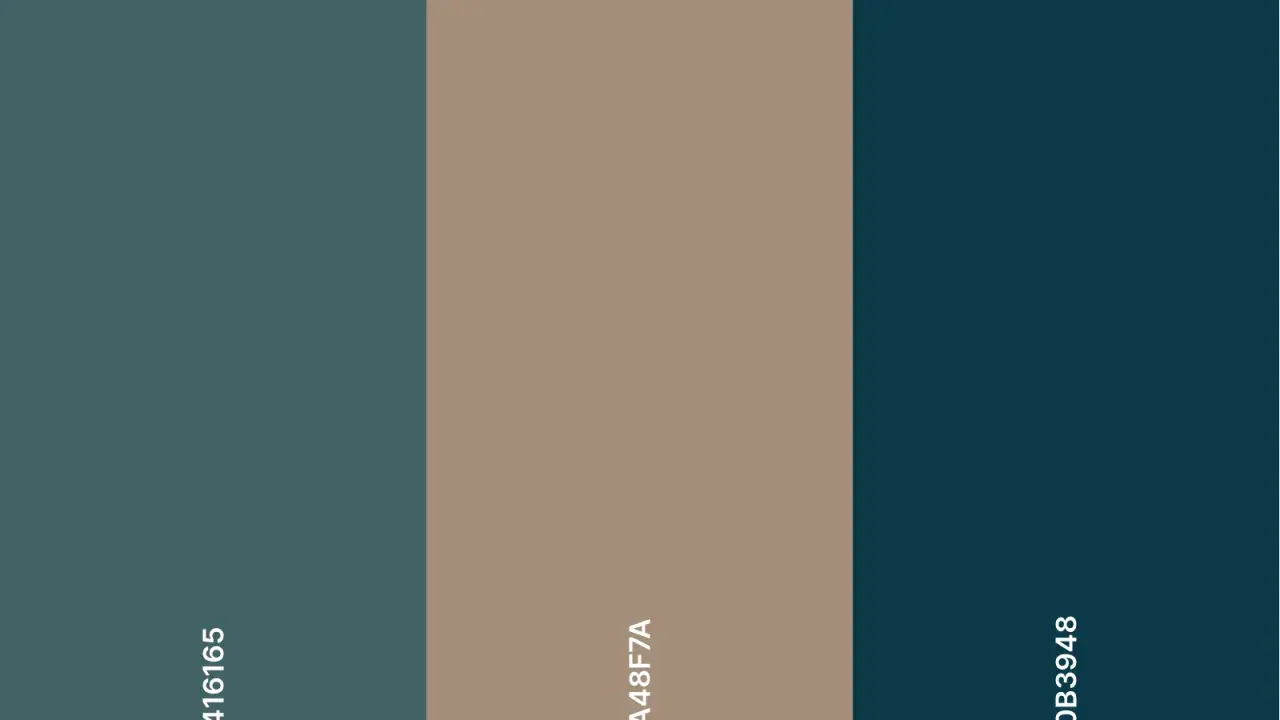 Palette con tortora, blu petrolio e verde acqua scuro. Idee su come abbinare i colori per un look sofisticato.
