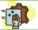 Mano che pulisce ecopelle con bicarbonato, mostrando la brillantezza ottenuta.