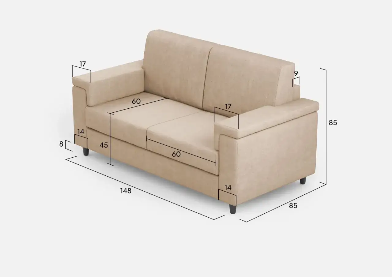 Divano beige con misure indicate. Nonostante le dimensioni, quanto pesa un divano?