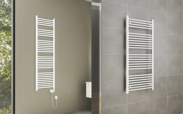 Radiatore bianco a scaletta, ideale per asciugare asciugamani. Ricorda: non coprire i termosifoni per un'efficienza ottimale.